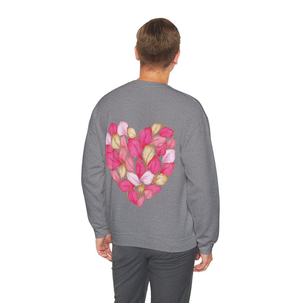 ORVIAN — Floral Rose Heart Crewneck, Romantic Pink Flower Valentine Sweatshirt, Unisex Heavy Blend