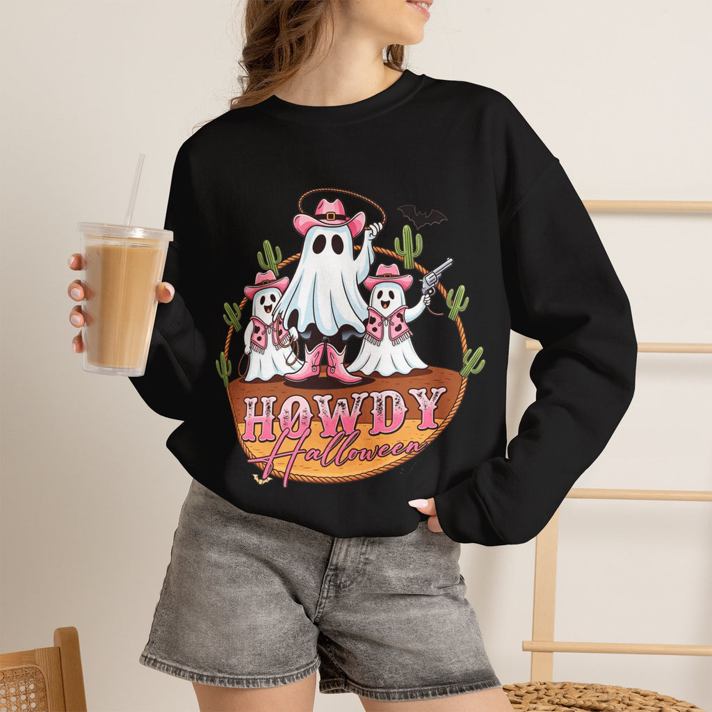 ORVIAN — Howdy Halloween Ghost Cowboy Crewneck, Pink Cowboo Western Unisex Heavy Blend