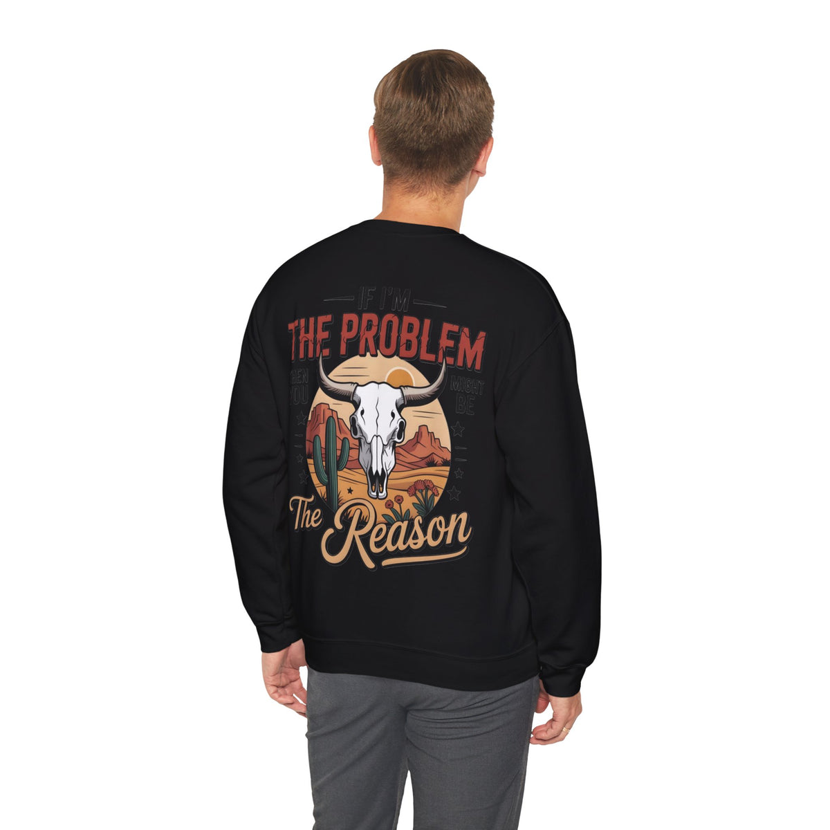 ORVIAN — Cowgirl “If I'm the Problem” Western Crewneck, Longhorn Skull Unisex Heavy Blend