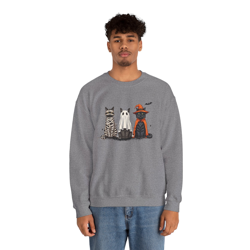 ORVIAN — Halloween Cats & Ghosts Crewneck, Spooky Cute Black Cat Unisex Sweatshirt