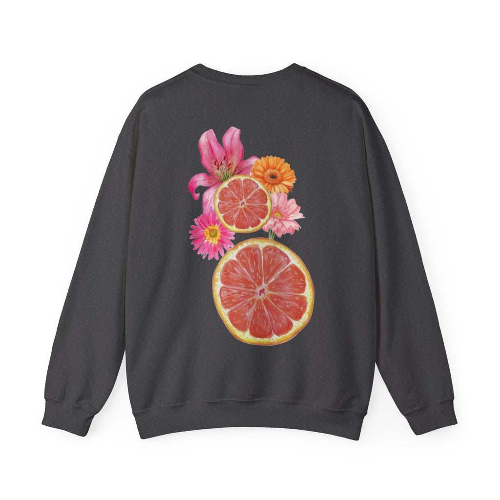 ORVIAN — Tropical Citrus & Pink Floral Crewneck, Grapefruit Orange Watercolor Unisex Heavy Blend
