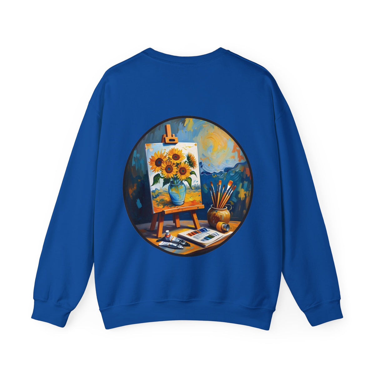 ORVIAN — Van Gogh Starry Night Sunflower & Artist Easel Crewneck, Art-Inspired Sweatshirt