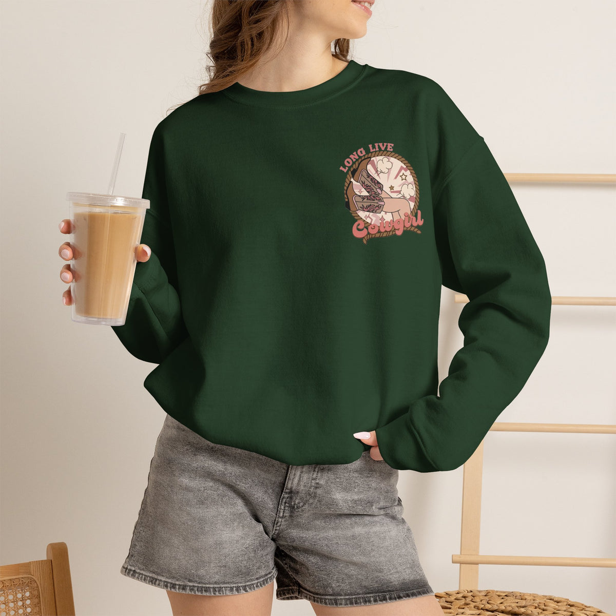 ORVIAN — Howdy Cowgirls Western Crewneck, Leopard Lightning Bolt & Cowgirl Boots Unisex Heavy Blend