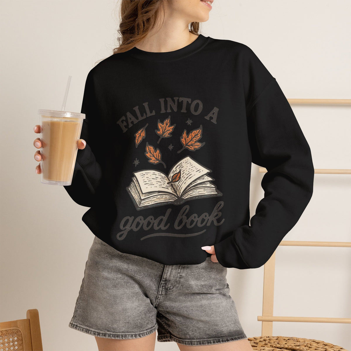 ORVIAN — Fall Into a Good Book Ghost Crewneck, Cozy Autumn Book Lover Unisex Heavy Blend