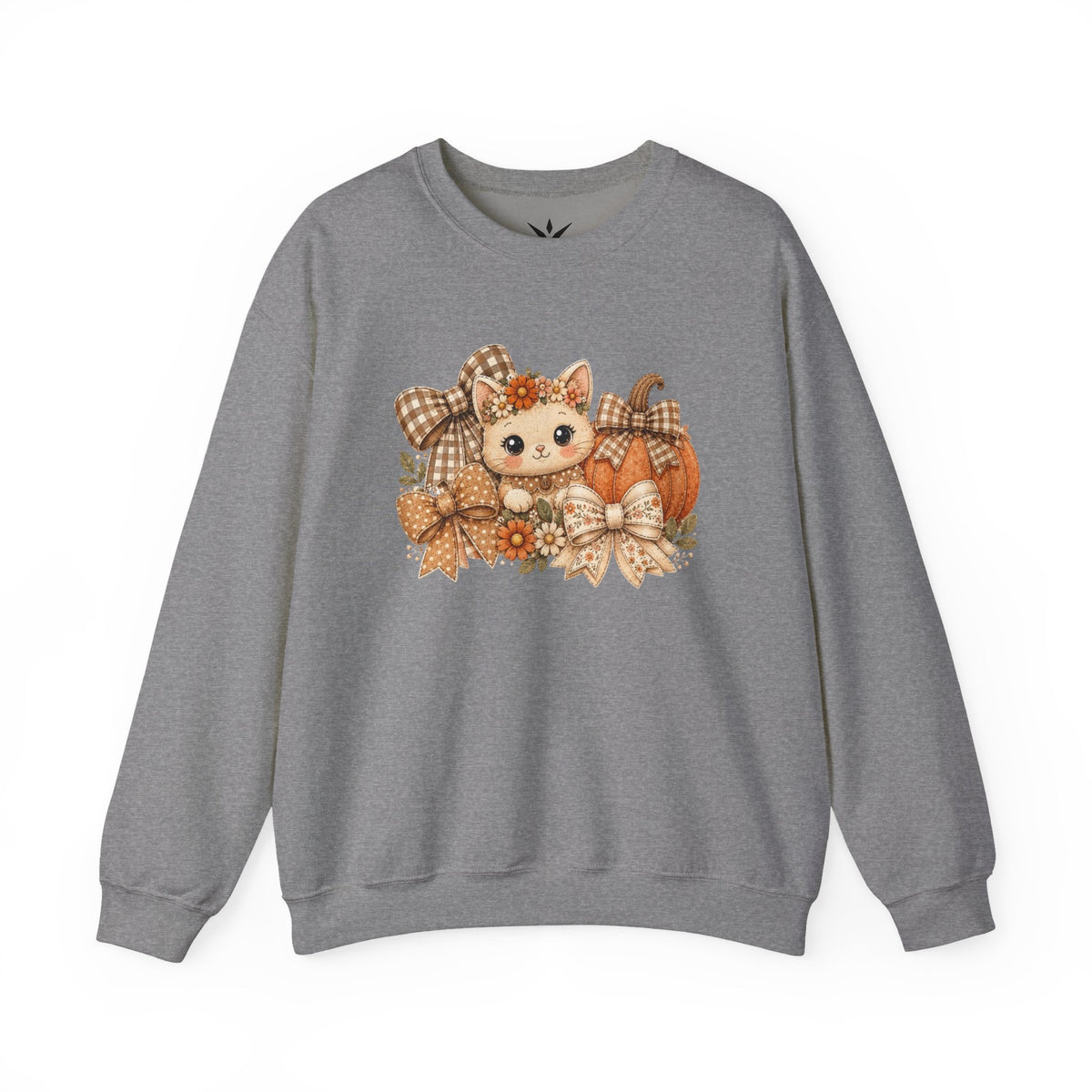 ORVIAN — Fall Kitten & Coquette Ghost Crewneck, Gingham Pumpkin Autumn Unisex Heavy Blend