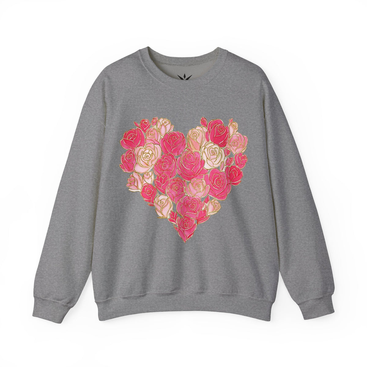 ORVIAN — Floral Rose Heart Crewneck, Romantic Pink Flower Valentine Sweatshirt, Unisex Heavy Blend