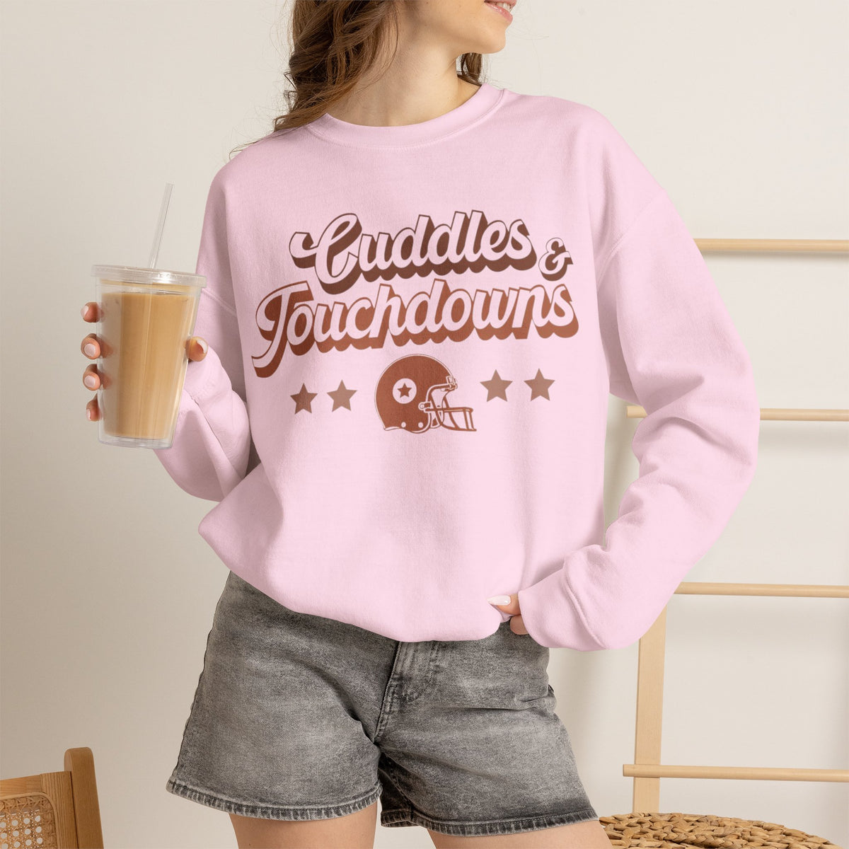 ORVIAN — Cuddles & Touchdowns Football Crewneck, Heart Football Game Day Unisex Heavy Blend