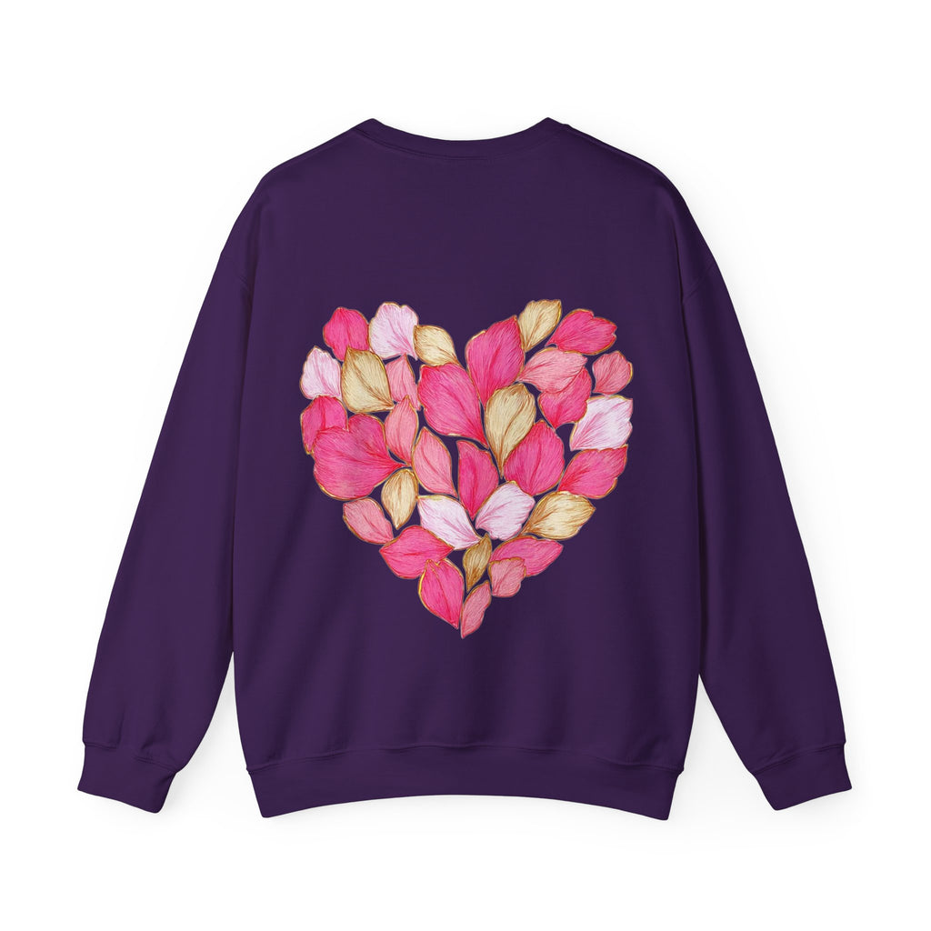 ORVIAN — Floral Rose Heart Crewneck, Romantic Pink Flower Valentine Sweatshirt, Unisex Heavy Blend