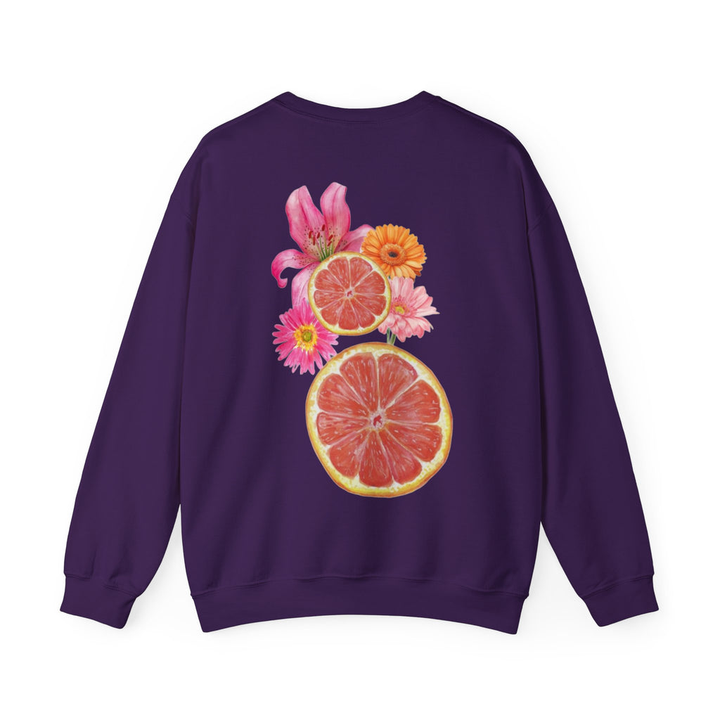 ORVIAN — Tropical Citrus & Pink Floral Crewneck, Grapefruit Orange Watercolor Unisex Heavy Blend