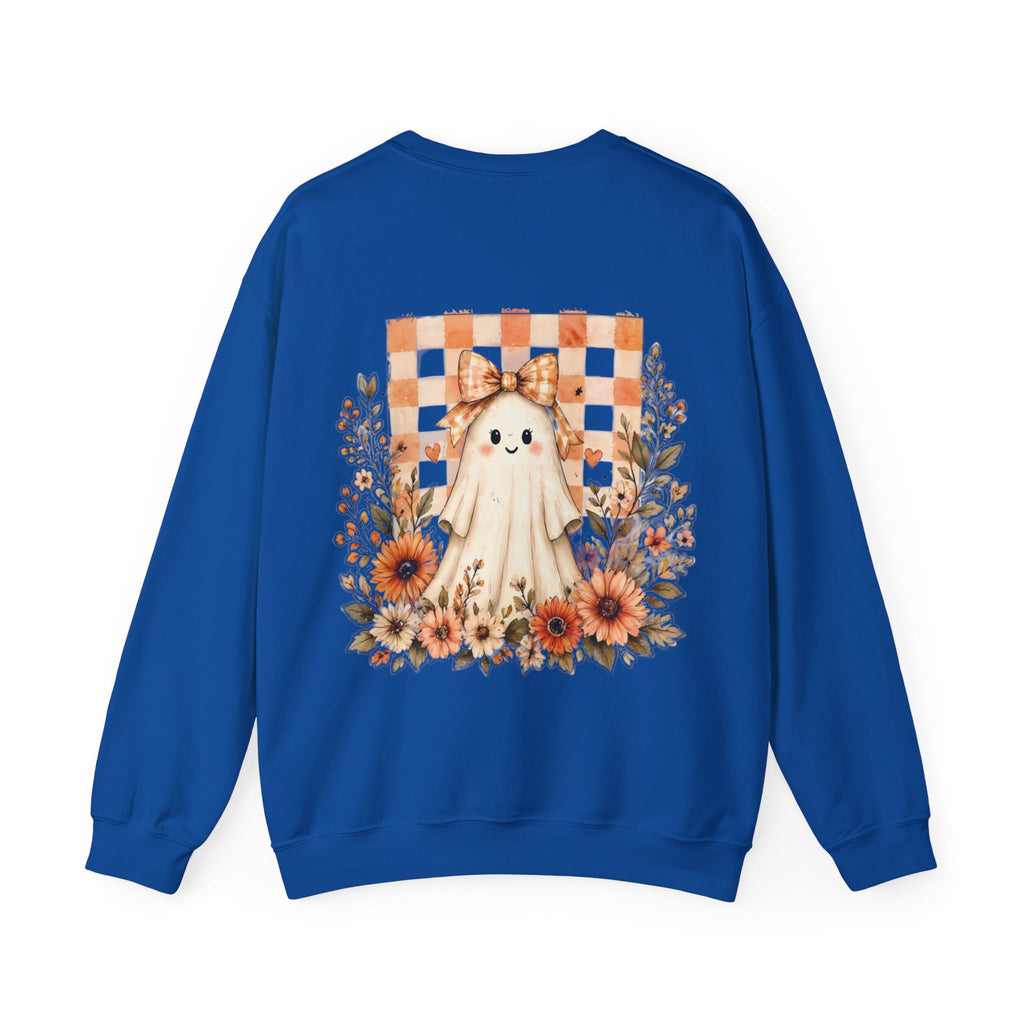 ORVIAN — Fall Kitten & Coquette Ghost Crewneck, Gingham Pumpkin Autumn Unisex Heavy Blend