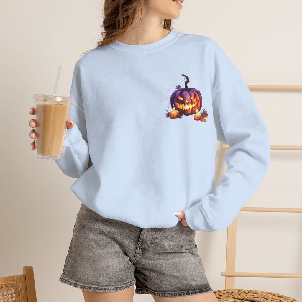 ORVIAN — Watercolor Haunted Castle Halloween Crewneck, Purple Jack-o'-Lantern Unisex Heavy Blend