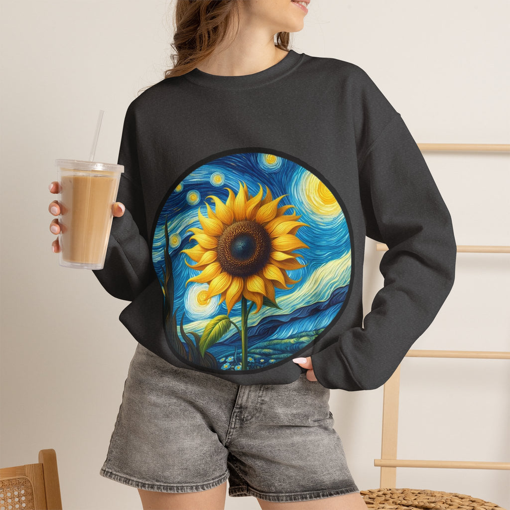 ORVIAN — Van Gogh Starry Night Sunflower & Artist Easel Crewneck, Art-Inspired Sweatshirt