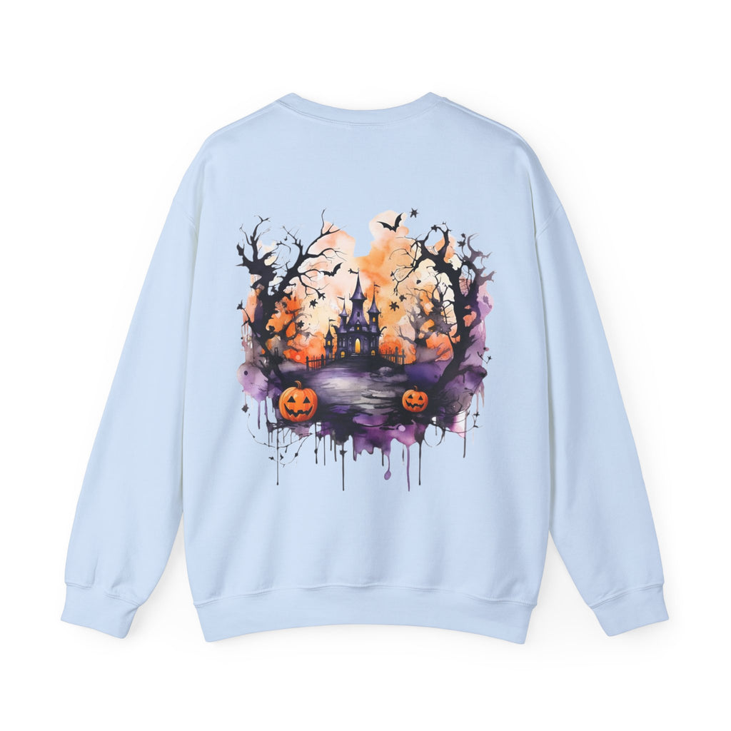 ORVIAN — Watercolor Haunted Castle Halloween Crewneck, Purple Jack-o'-Lantern Unisex Heavy Blend