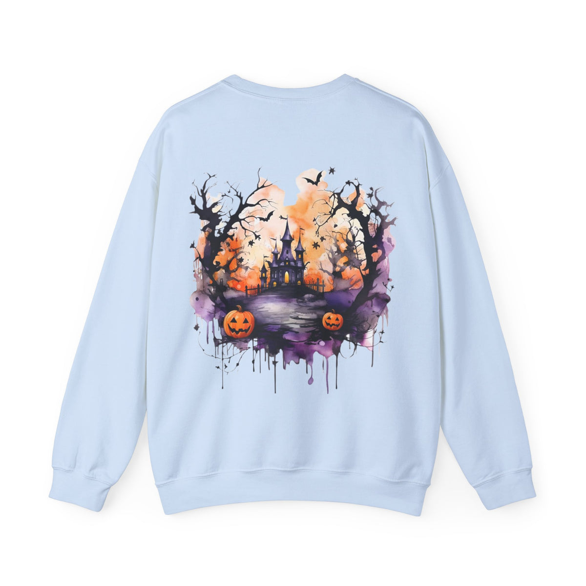 ORVIAN — Watercolor Haunted Castle Halloween Crewneck, Purple Jack-o'-Lantern Unisex Heavy Blend