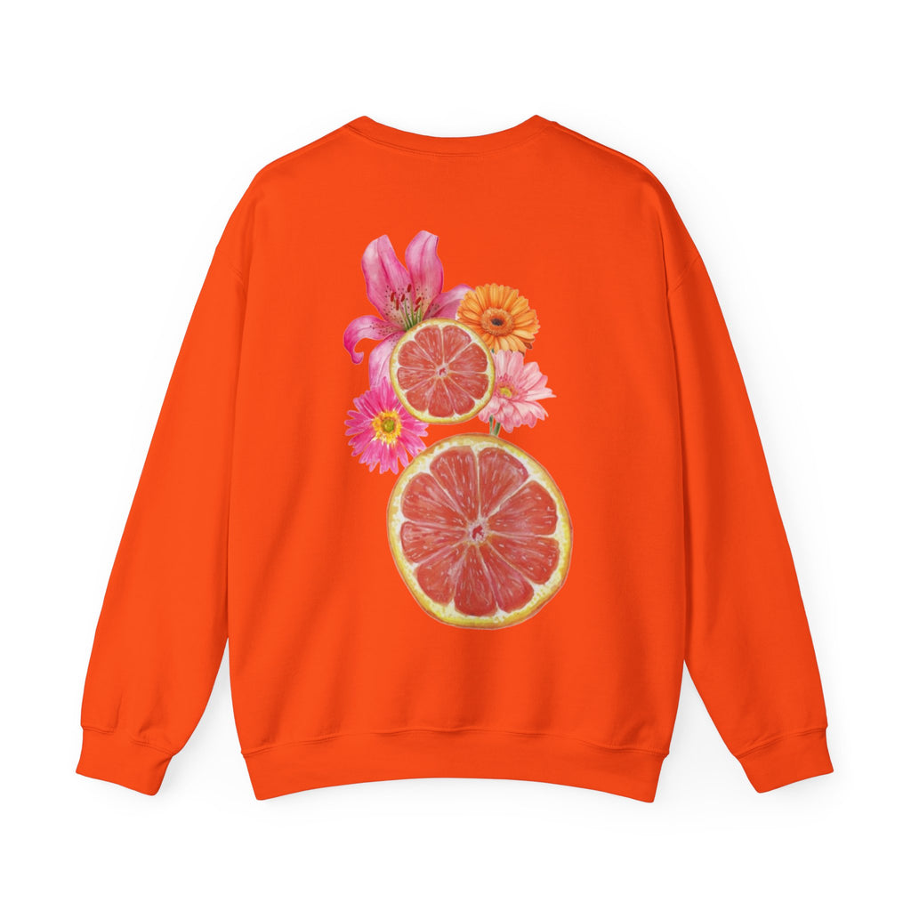 ORVIAN — Tropical Citrus & Pink Floral Crewneck, Grapefruit Orange Watercolor Unisex Heavy Blend