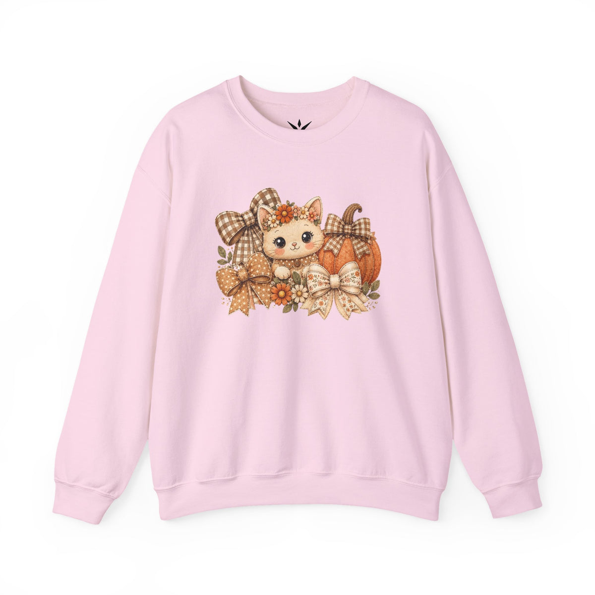 ORVIAN — Fall Kitten & Coquette Ghost Crewneck, Gingham Pumpkin Autumn Unisex Heavy Blend