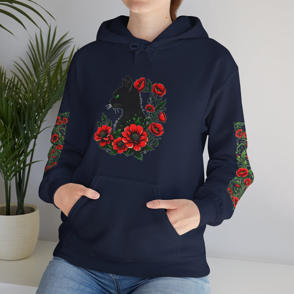 ORVIAN — Black Cat & Red Poppies Unisex Heavy Blend Hoodie