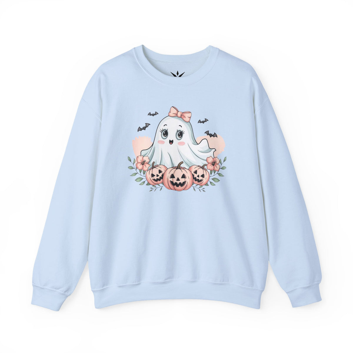 ORVIAN — Pink Halloween Coquette Ghost Crewneck, Bow & Pumpkin Unisex Heavy Blend