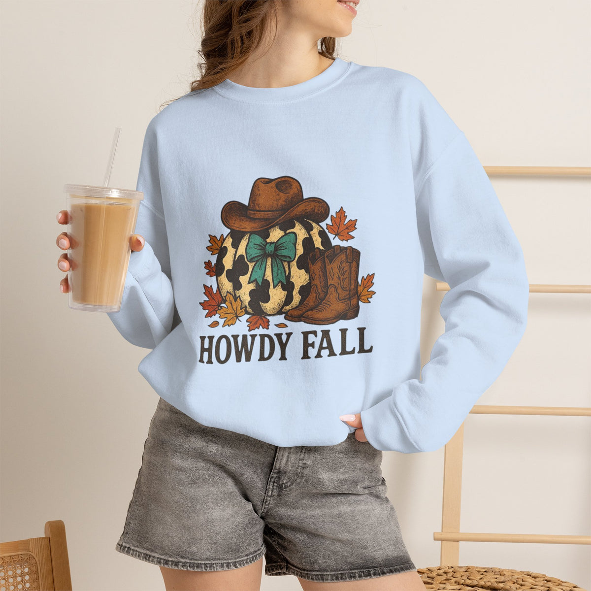 ORVIAN — Howdy Fall Wéstern Pumpkin & Ghost Cow Crewneck, Moo I Mean Boo Halloween Unisex