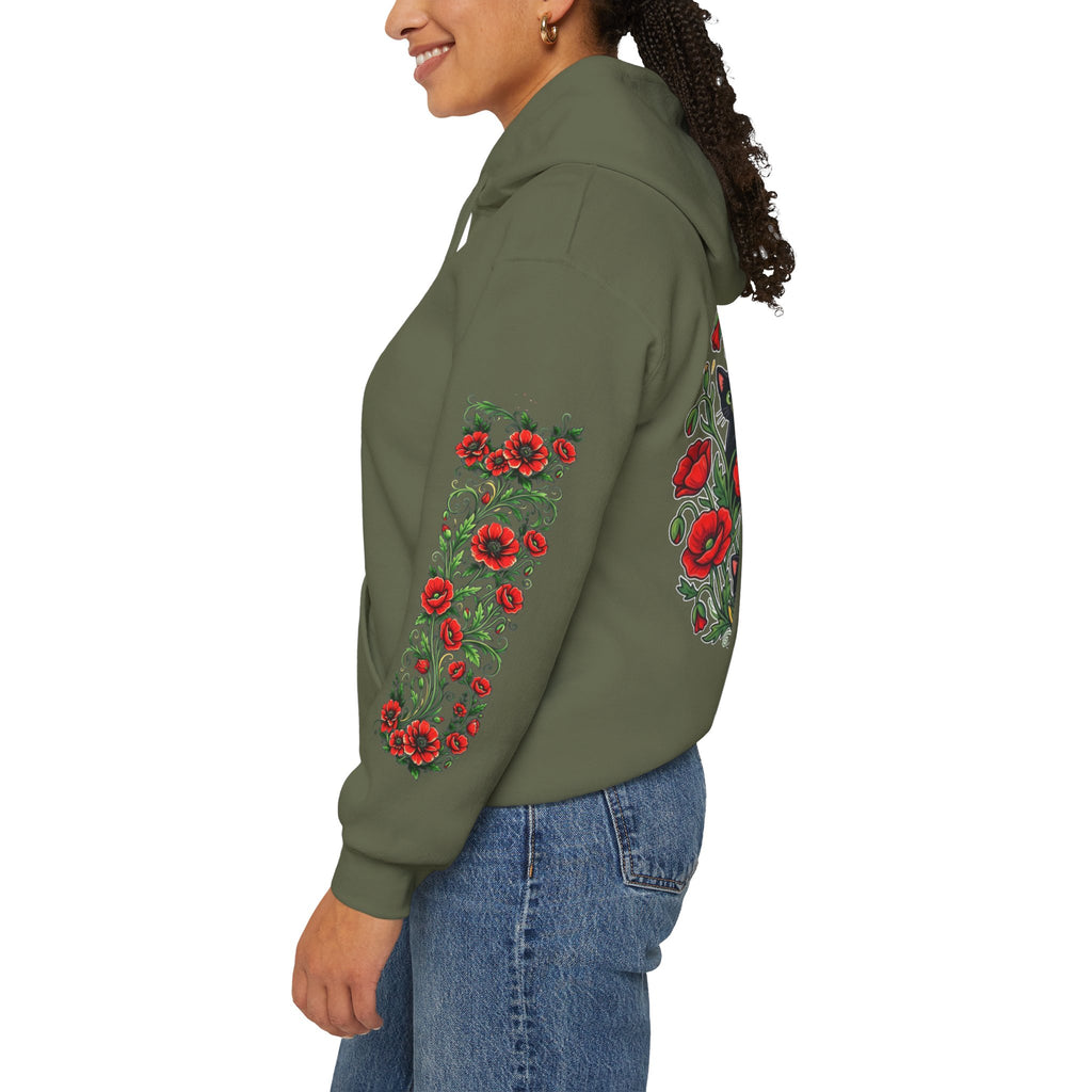 ORVIAN — Black Cat & Red Poppies Unisex Heavy Blend Hoodie
