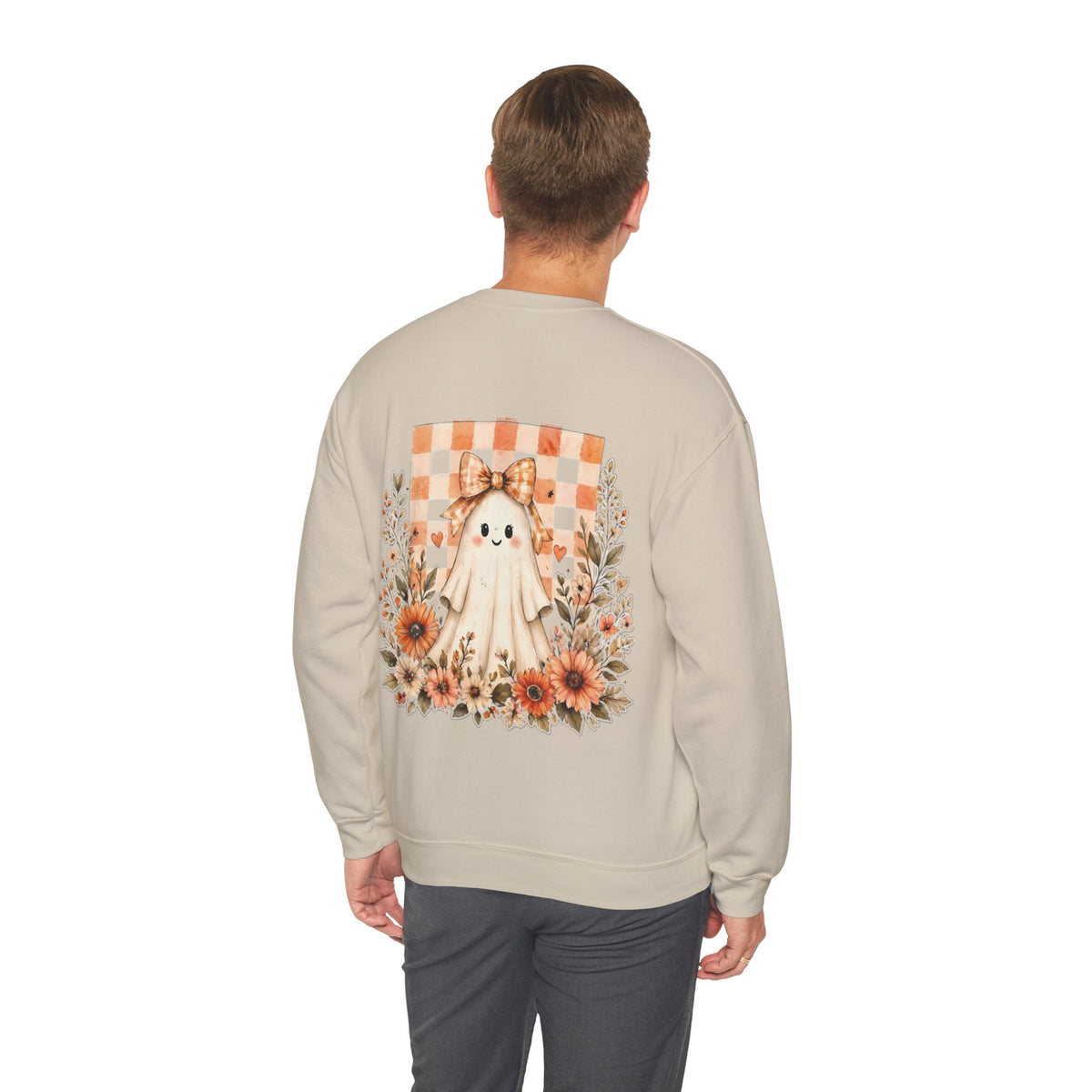 ORVIAN — Fall Kitten & Coquette Ghost Crewneck, Gingham Pumpkin Autumn Unisex Heavy Blend