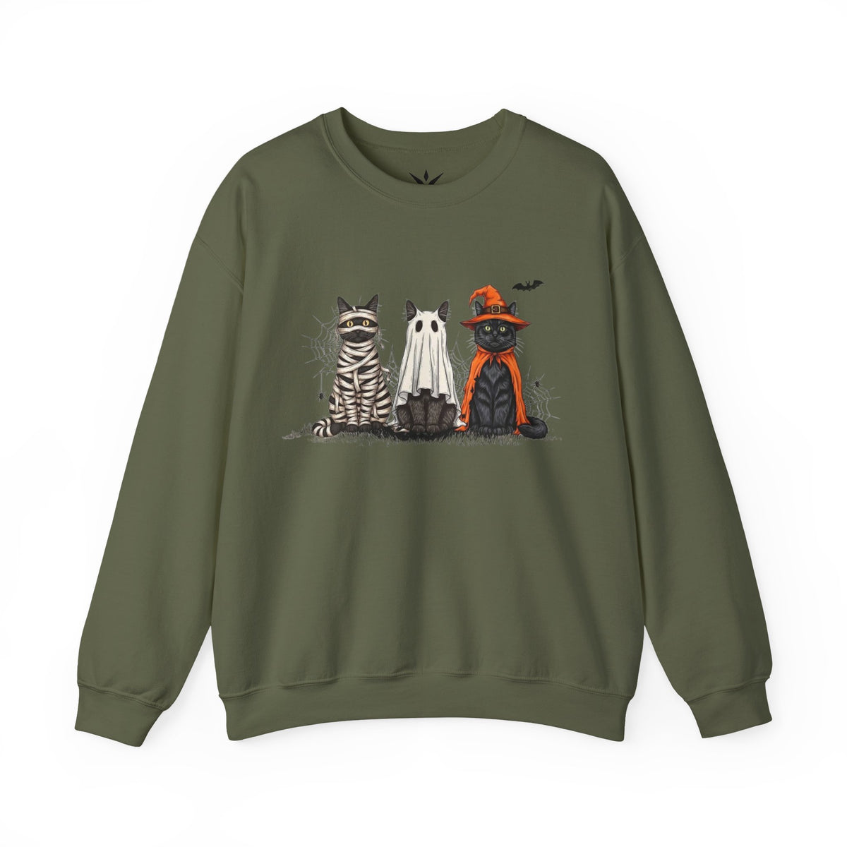 ORVIAN — Halloween Cats & Ghosts Crewneck, Spooky Cute Black Cat Unisex Sweatshirt