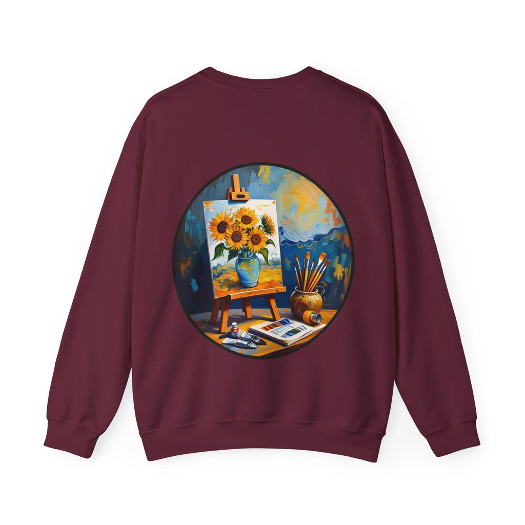 ORVIAN — Van Gogh Starry Night Sunflower & Artist Easel Crewneck, Art-Inspired Sweatshirt
