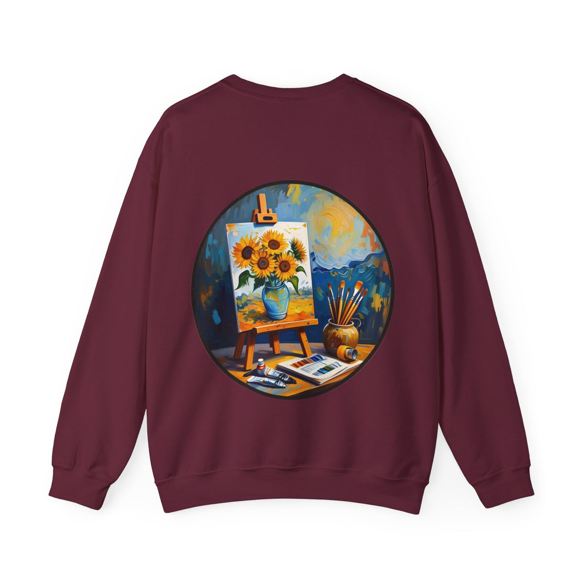 ORVIAN — Van Gogh Starry Night Sunflower & Artist Easel Crewneck, Art-Inspired Sweatshirt