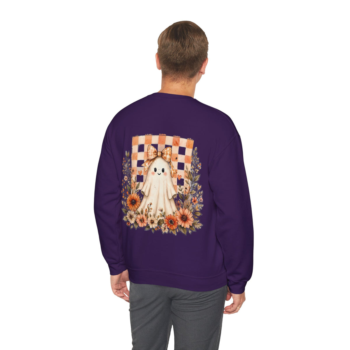ORVIAN — Fall Kitten & Coquette Ghost Crewneck, Gingham Pumpkin Autumn Unisex Heavy Blend