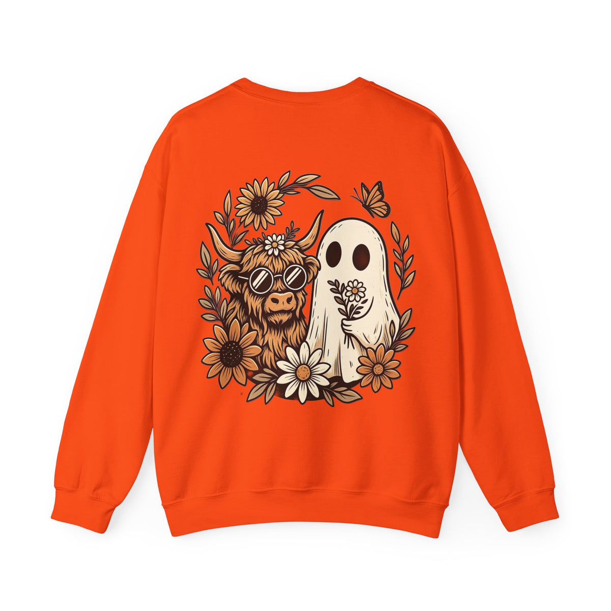 ORVIAN — Highland Cow & Cute Ghost Western Floral Crewneck, Spooky Unisex Sweatshirt