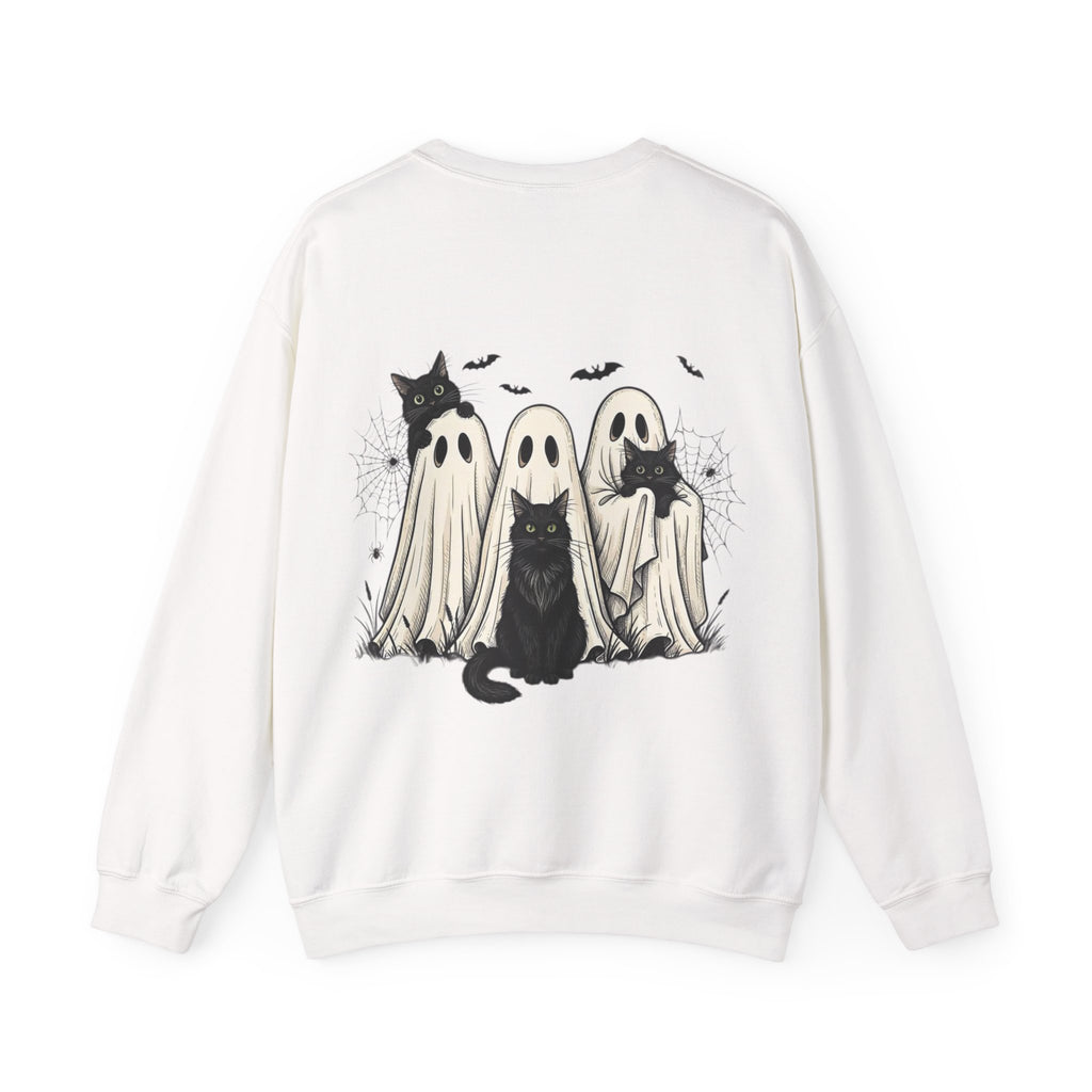 ORVIAN — Halloween Cats & Ghosts Crewneck, Spooky Cute Black Cat Unisex Sweatshirt