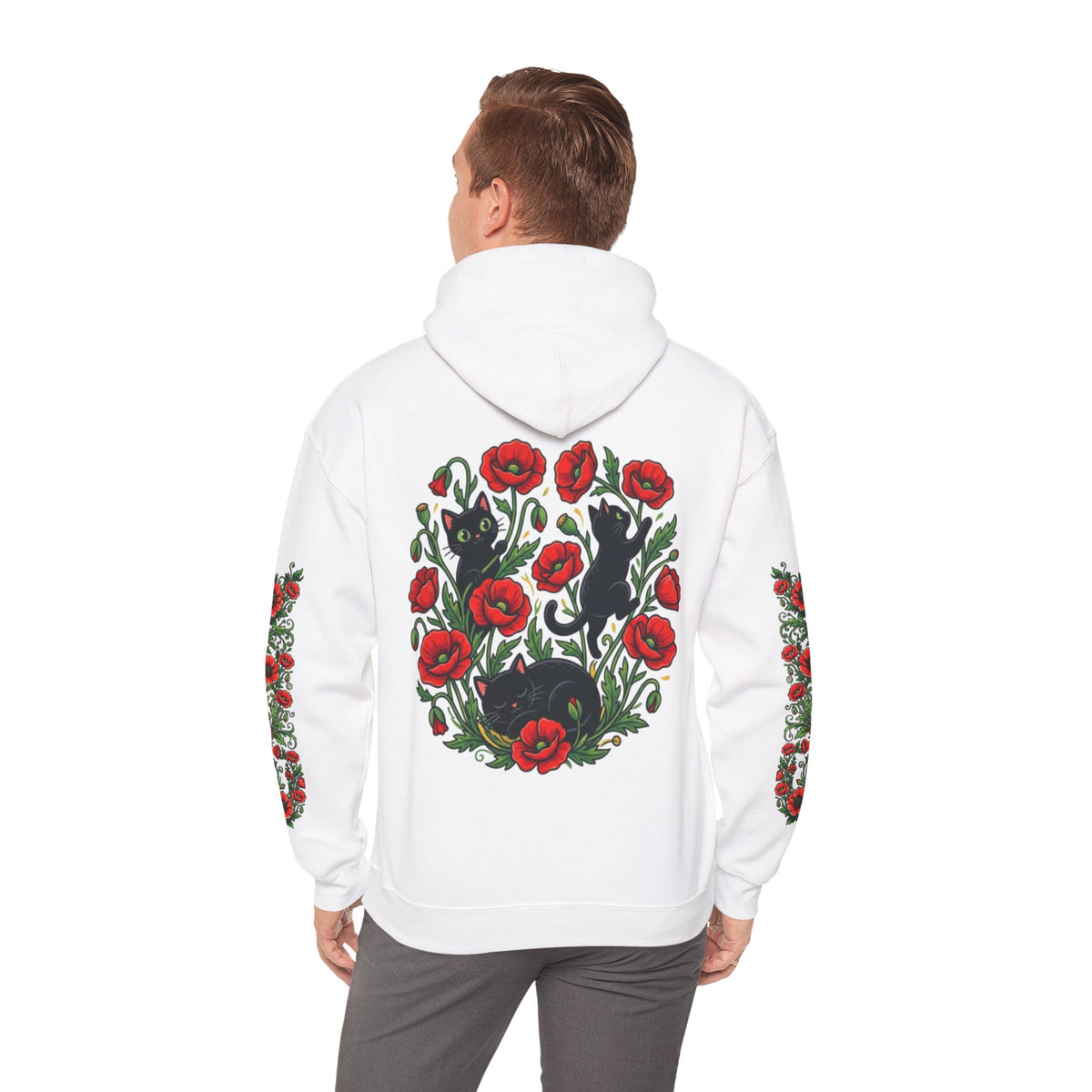 ORVIAN — Black Cat & Red Poppies Unisex Heavy Blend Hoodie