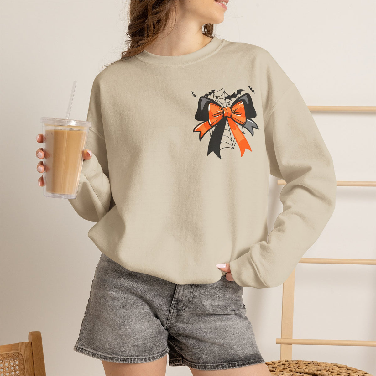 ORVIAN — Coquette Ghost & Bow Halloween Crewneck, Lace Ghost Pumpkin Unisex Sweatshirt