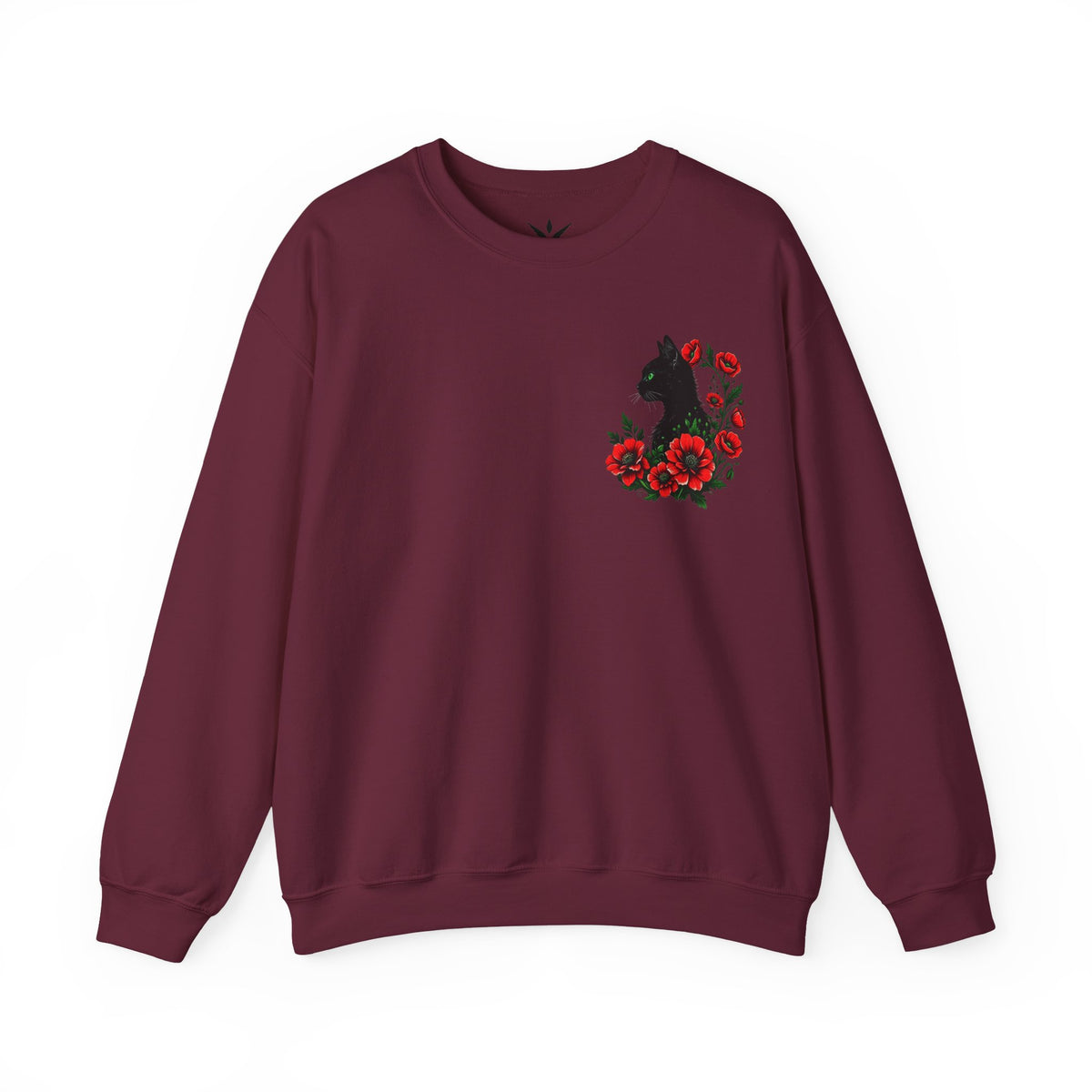 ORVIAN — Black Cat & Red Poppies Floral Crewneck, Elegant Nature Unisex Heavy Blend