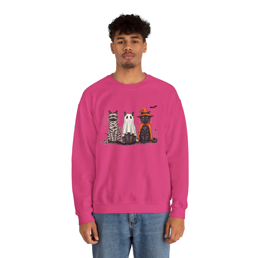 ORVIAN — Halloween Cats & Ghosts Crewneck, Spooky Cute Black Cat Unisex Sweatshirt