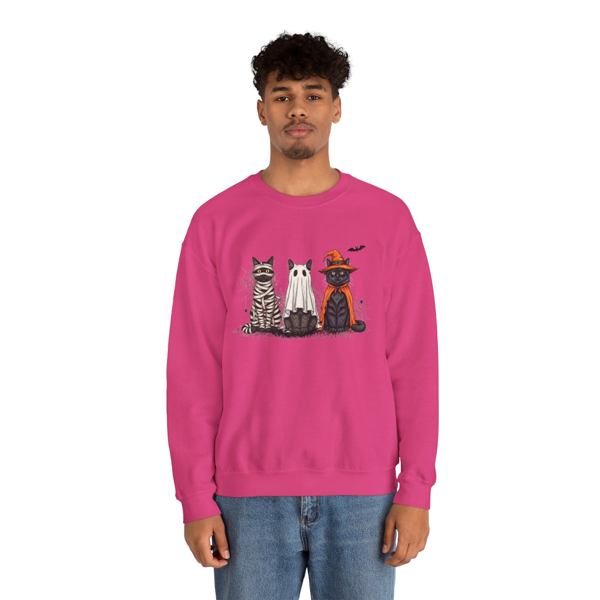 ORVIAN — Halloween Cats & Ghosts Crewneck, Spooky Cute Black Cat Unisex Sweatshirt