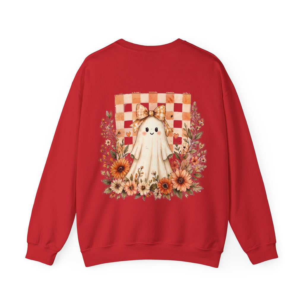 ORVIAN — Fall Kitten & Coquette Ghost Crewneck, Gingham Pumpkin Autumn Unisex Heavy Blend
