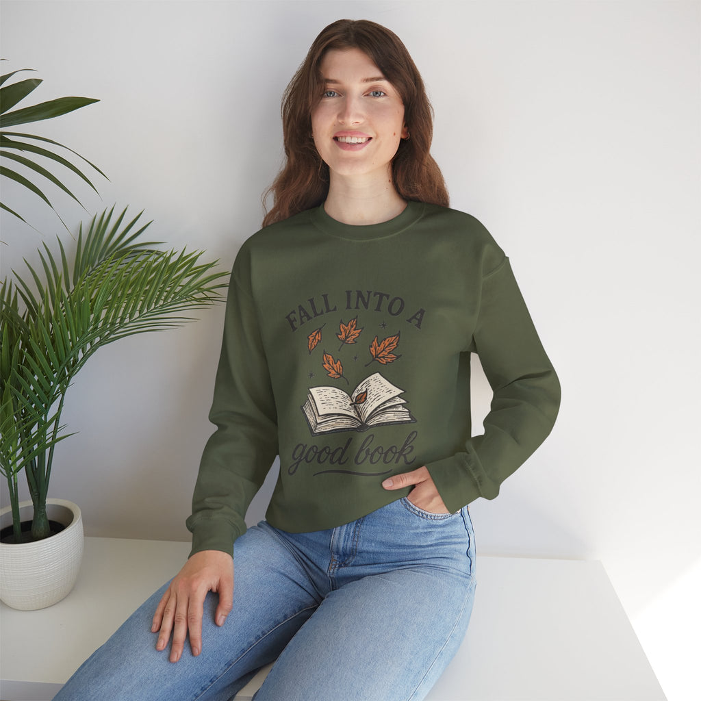 ORVIAN — Fall Into a Good Book Ghost Crewneck, Cozy Autumn Book Lover Unisex Heavy Blend