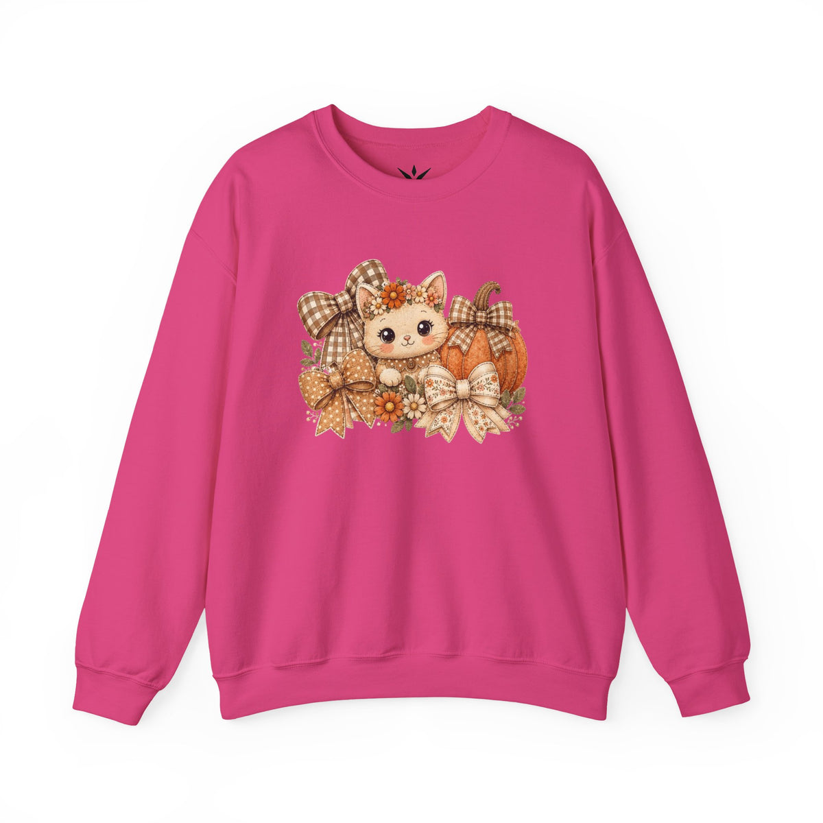ORVIAN — Fall Kitten & Coquette Ghost Crewneck, Gingham Pumpkin Autumn Unisex Heavy Blend