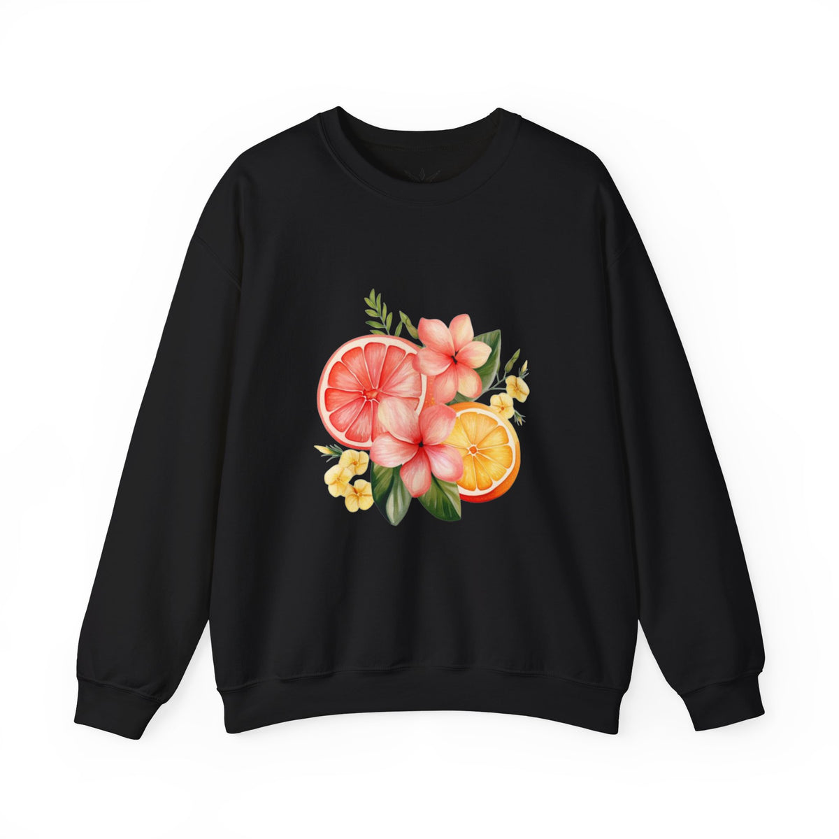 ORVIAN — Tropical Citrus & Pink Floral Crewneck, Grapefruit Orange Watercolor Unisex Heavy Blend