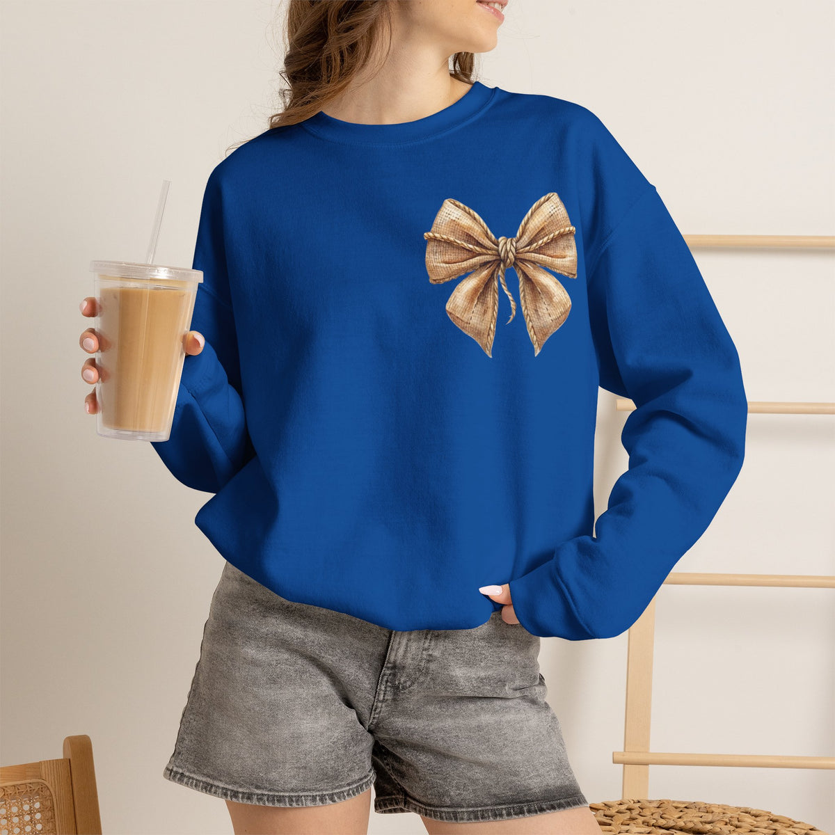 ORVIAN — Coquette Fall Bow & Football Crewneck, Pumpkin Spice Game Day Unisex Heavy Blend