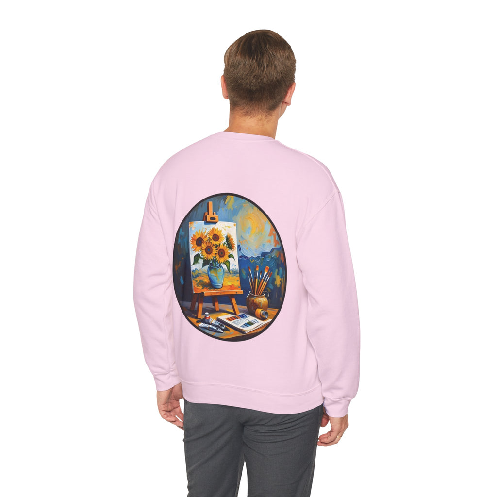 ORVIAN — Van Gogh Starry Night Sunflower & Artist Easel Crewneck, Art-Inspired Sweatshirt