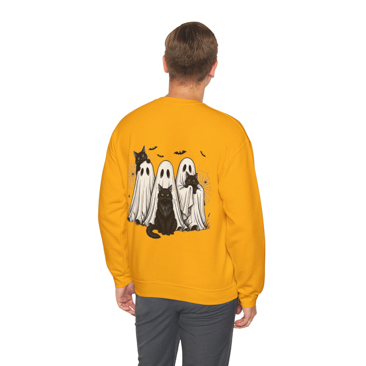 ORVIAN — Halloween Cats & Ghosts Crewneck, Spooky Cute Black Cat Unisex Sweatshirt