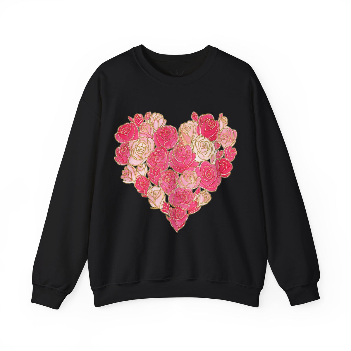 ORVIAN — Floral Rose Heart Crewneck, Romantic Pink Flower Valentine Sweatshirt, Unisex Heavy Blend