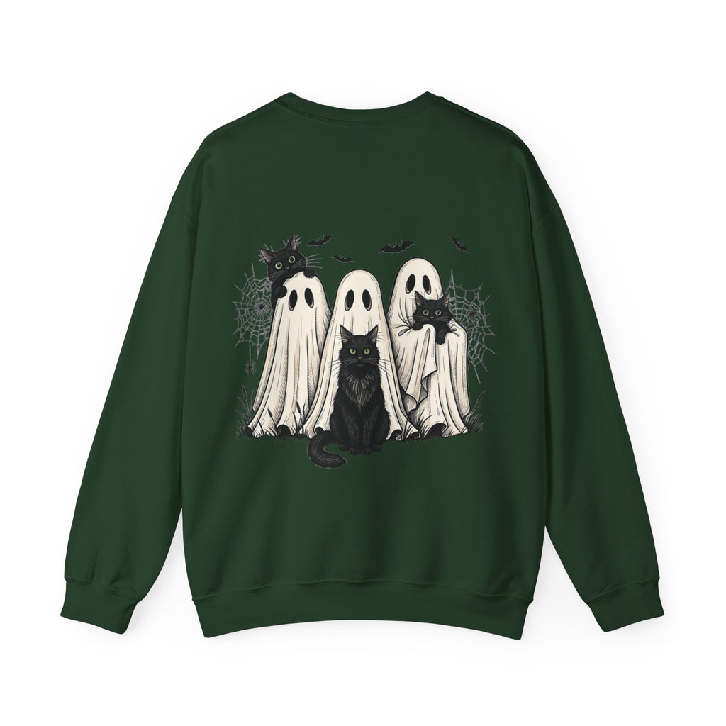 ORVIAN — Halloween Cats & Ghosts Crewneck, Spooky Cute Black Cat Unisex Sweatshirt