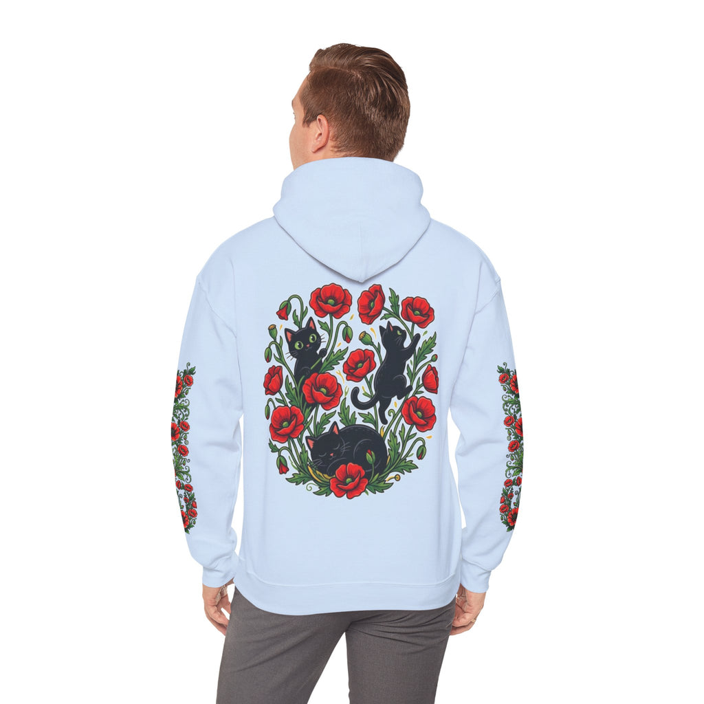 ORVIAN — Black Cat & Red Poppies Unisex Heavy Blend Hoodie