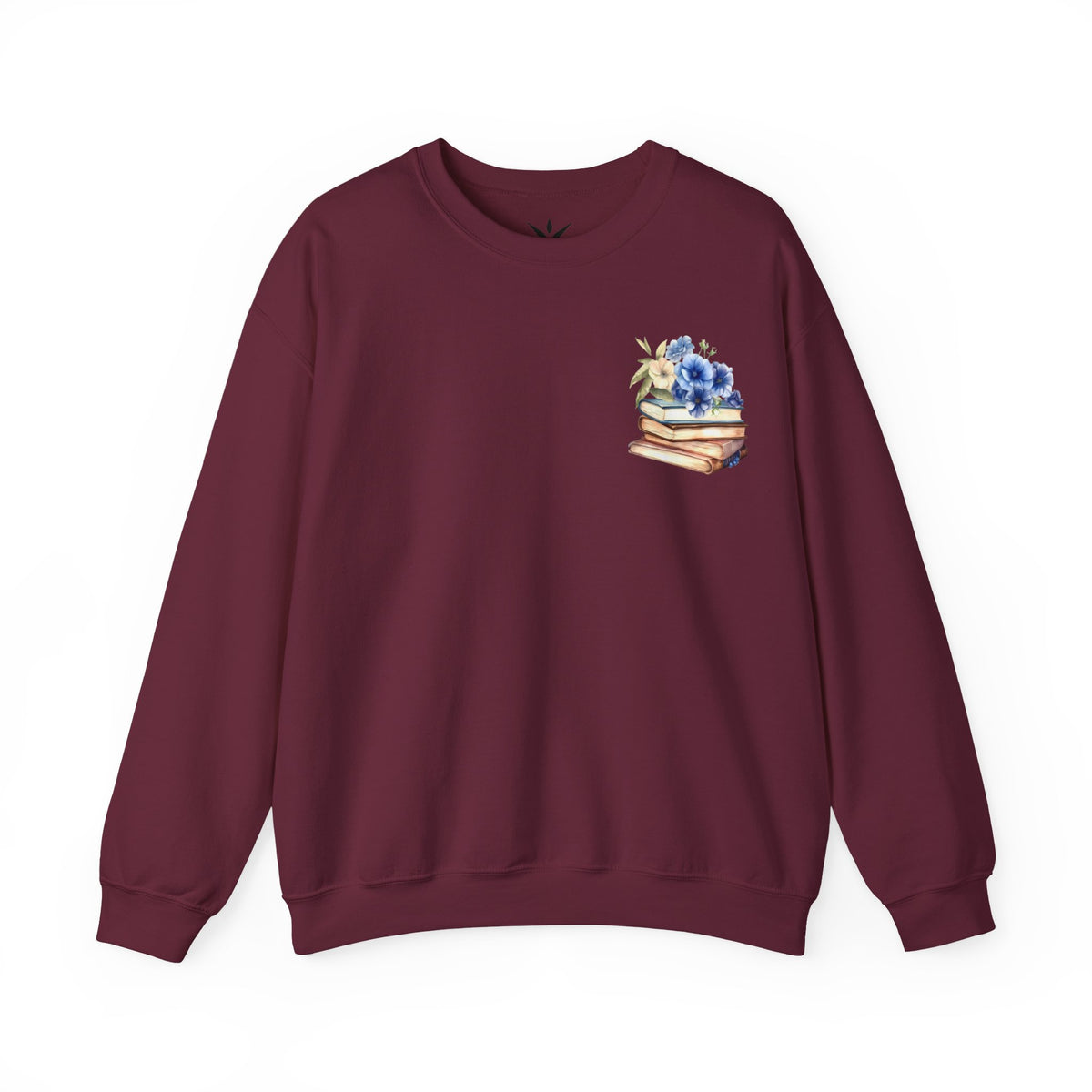 ORVIAN — Blue Watercolor Floral Book Crewneck, Open Book Wildflower Literary Unisex Heavy Blend