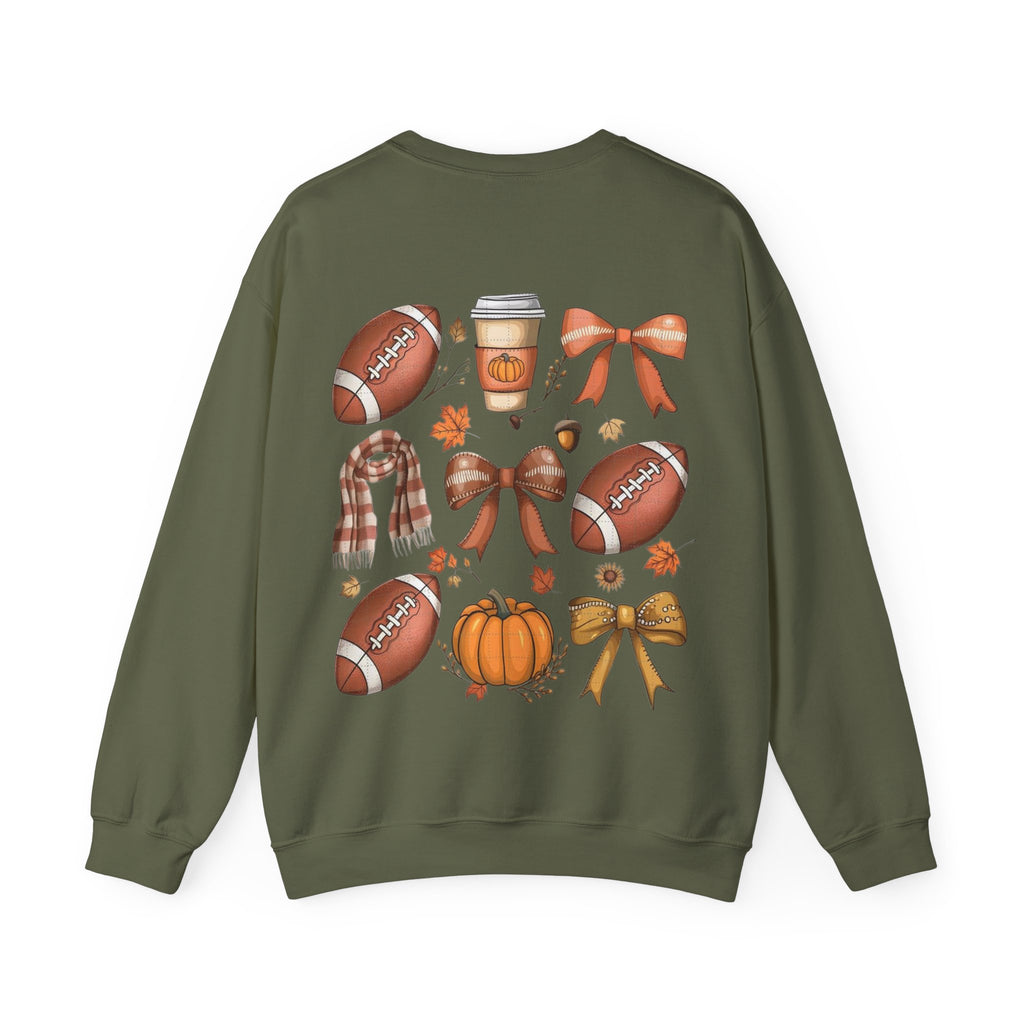 ORVIAN — Coquette Fall Bow & Football Crewneck, Pumpkin Spice Game Day Unisex Heavy Blend