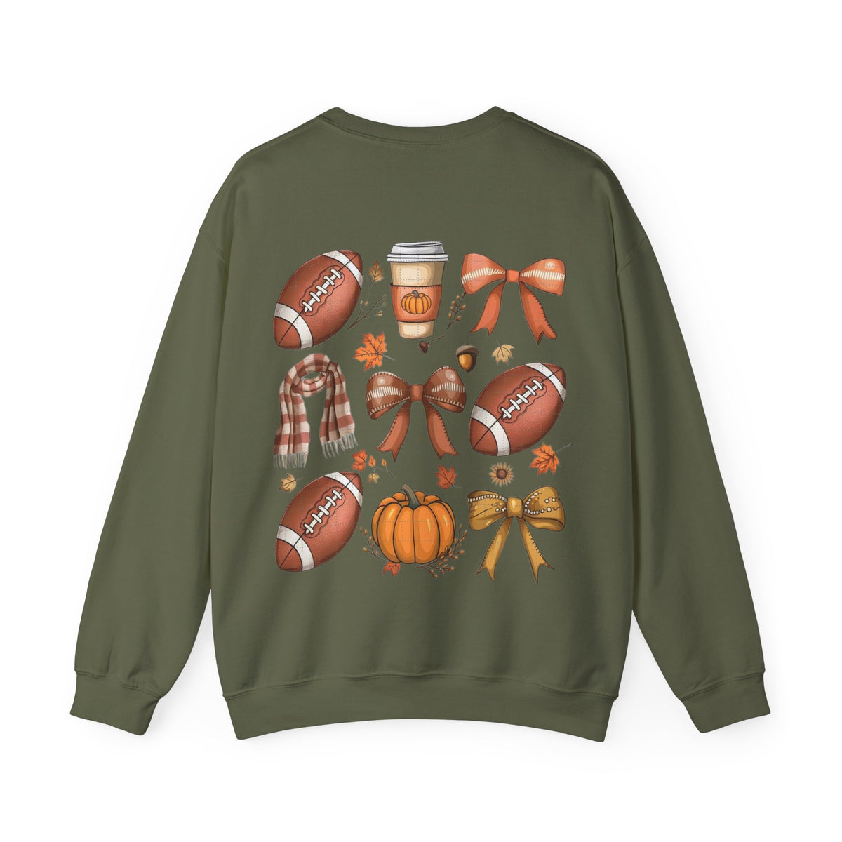 ORVIAN — Coquette Fall Bow & Football Crewneck, Pumpkin Spice Game Day Unisex Heavy Blend