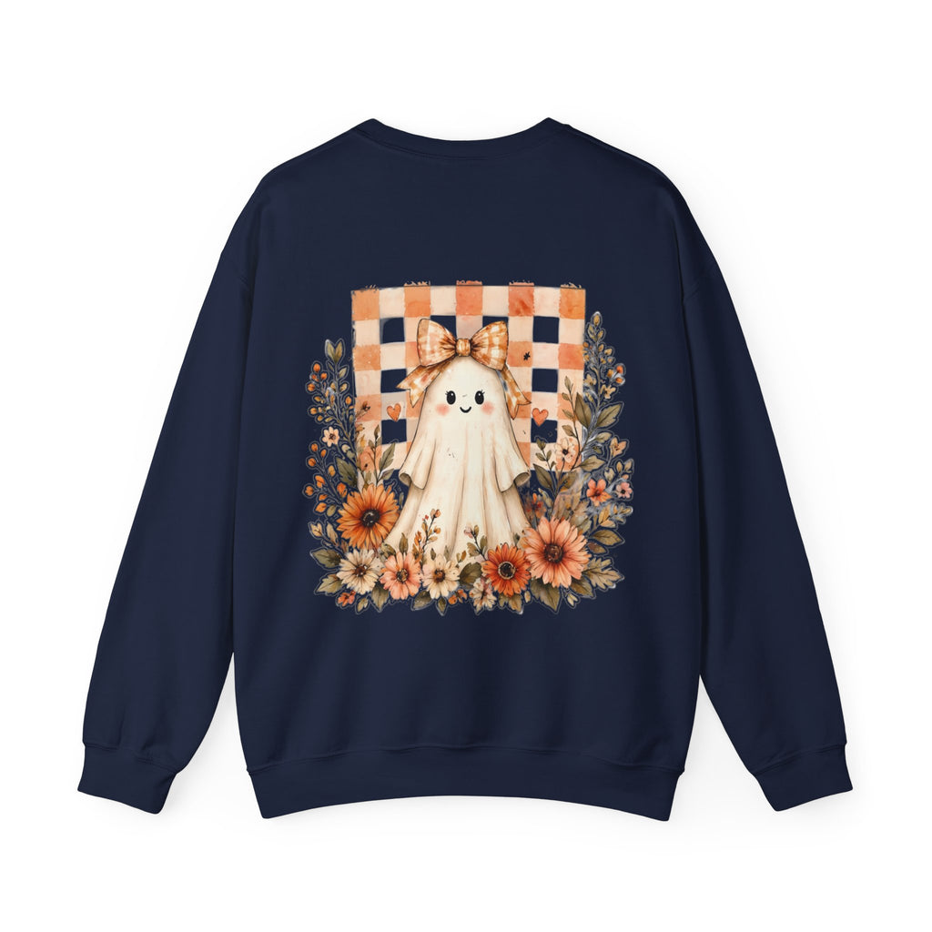 ORVIAN — Fall Kitten & Coquette Ghost Crewneck, Gingham Pumpkin Autumn Unisex Heavy Blend